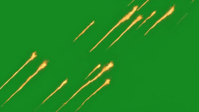 Fiery Missile Trails and Meteor Shower on Green Screen Background. 4k Footage Greenscreen Video