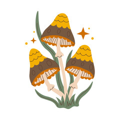 Whimsical Forest Mushrooms Vector. Cute fairy fungi illustration with playful shapes and lace, cozy woodland charm, magical decorative element for fantasy inspired artworks © Marina