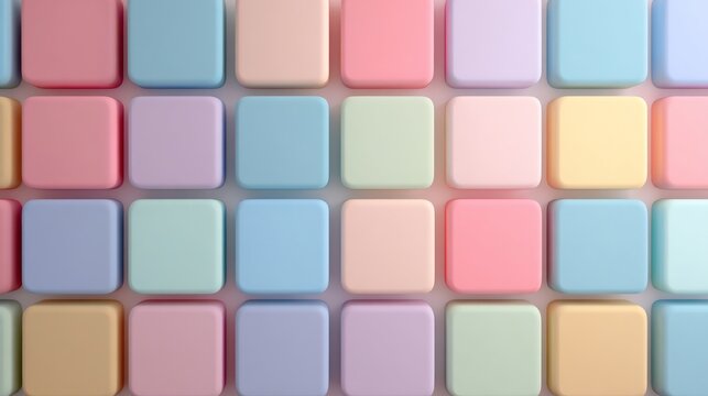 Colorful grid of pastel and muted tone books or boxes arranged in neat rows and columns, creating a harmonious visual pattern