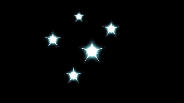 Star twinkle sparkle animation, white cartoon doodle glitter stars, flat vector blinking light motion, glowing effects on transparent black screen, 4k festive loop