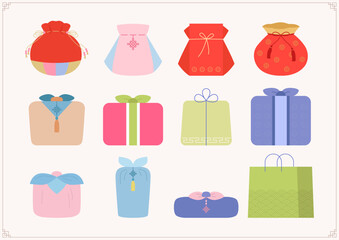 Vector illustrations of traditional Korean gifts.