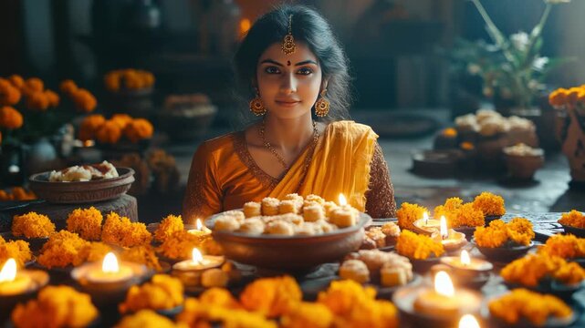 Women in traditional yellow sarees holding offerings and performing rituals at a temple during Vasant Panchami, celebrating spirituality and devotion