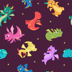 Obraz premium Dragon. cartoon little dragon kids with different emotions. vector seamless pattern
