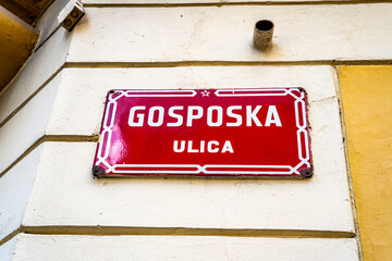 Gosposka Ulica street sign in the historic city center of Maribor, marking one of the oldest and most elegant streets of the old town, in Maribor, Slovenia.