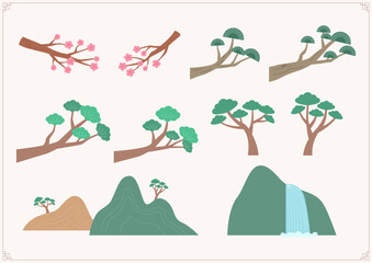 Vector illustrations of traditional Korean plants.