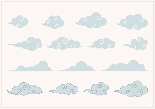 Vector illustration of traditional Korean cloud patterns.
