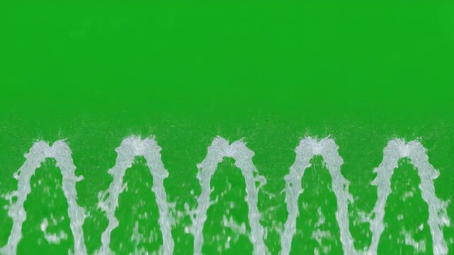 Multiple Fountain Water Streams on Green Screen for VFX Compositing. 4k Footage Greenscreen Video