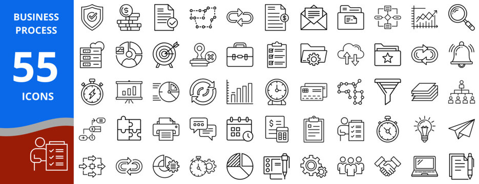 Business process icons in outline style for project management  