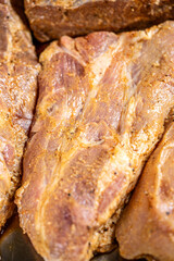 Marinated Raw Pork Meat Prepared For Cooking