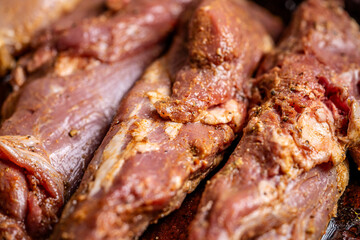 Marinated Raw Beef Meat Ready For Cooking