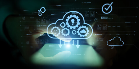 Cloud Automation and Intelligent Data Workflow Visualization on Digital Interface.