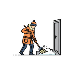 Person shoveling snow near a doorway.
