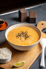 Creamy coconut curry soup with rice