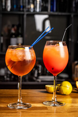 Colorful citrus cocktails served at modern bar