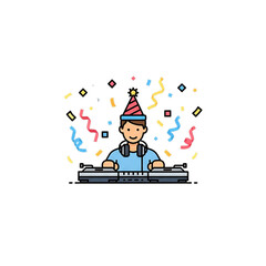 Person celebrating at party table with confetti.