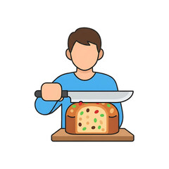 Person slicing a festive holiday cake.