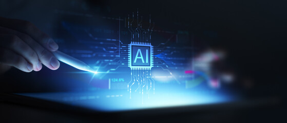 Artificial Intelligence and Neural Network Technology Illustrated on a Processor.