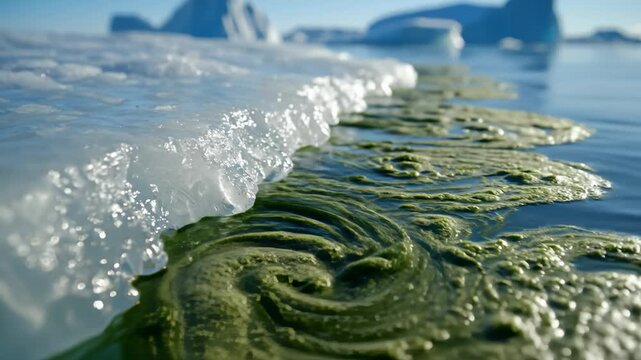 Melting Ice Floe Revealing Algae Bloom in Arctic Ocean Water