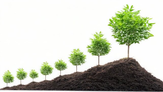 Young sapling growth progression on soil mound showing environmental growth progression and hope