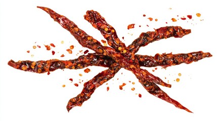 Dried Chili Peppers and Spices on White Background with Texture