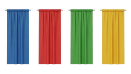 Collection of colorful curtains hanging on rod