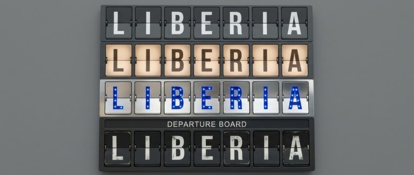 liberia airport split flap display title set with the word liberia spelled across flipboard tiles includes four different board styles