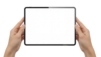 Person holding a tablet with blank screen