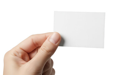 Hand holding a blank white card