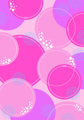 Obraz premium Background Freehand graphic lines, circles, lines, dots. Overlapping circles in pink and light purple colors, with white circles scattered within. Used as a background for the text.