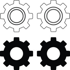 Gear four icon set outline solid