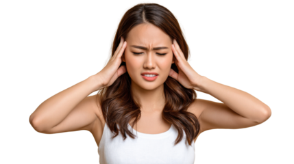 Image of Intense Pain: The image portrays a woman with an aura of intense emotional or physical pain, possibly expressing stress, a headache, or illness. Her expression is filled with discomfort.