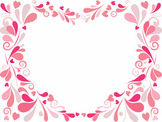 Delicate pink floral frame with hearts and swirling decorative elements