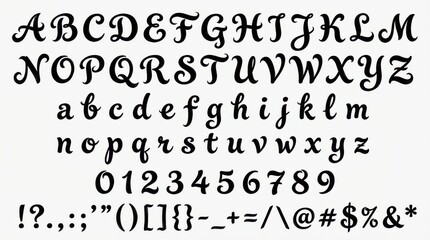 font alphabet in brush action style from a to z numbers punctuation isolated on white background