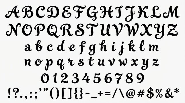 font alphabet in brush action style from a to z numbers punctuation isolated on white background