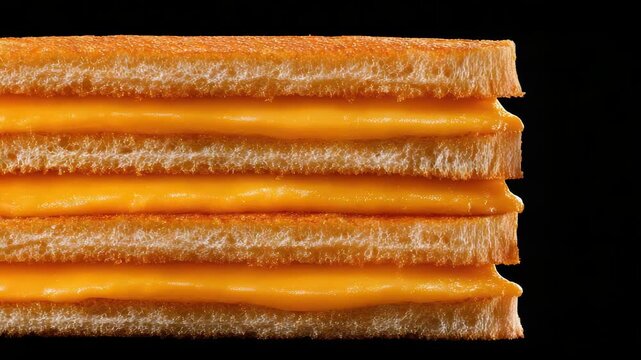 Toasted bread layered with melted cheddar cheese creating gooey stacked cheese sandwich grilled