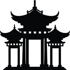 Black and White Illustration of a Traditional Pagoda