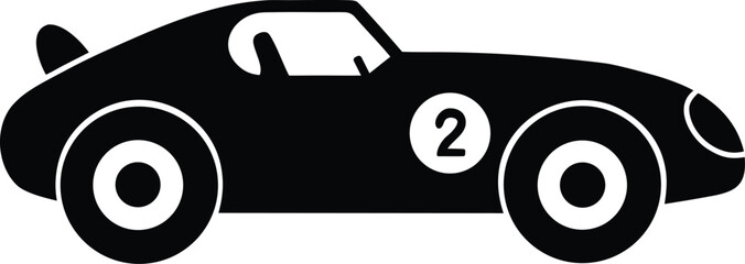 Black and White Illustration of a Racing Car with Number 2