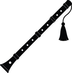Black and White Illustration of a Clarinet with Tassel
