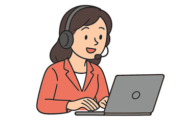 Smiling female call center employee providing online support while typing on a computer