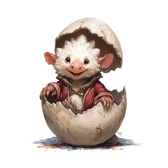Fototapeta premium Newborn Creature: This captivating image depicts a charming creature, newly hatched from its egg, exuding an air of wonder and discovery, inviting viewers to explore the magic of new life.