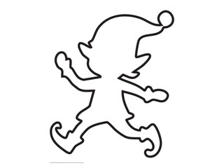 Black outline of christmas elf isolated on white background. concept of holiday, santa s helper, festive decor, fantasy character, merry, whimsical design element
