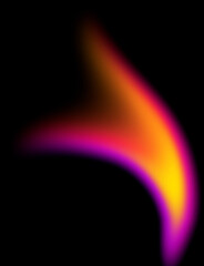 Curved neon falling swoosh glow shape on dark