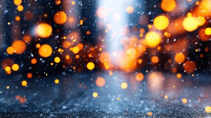 Fototapeta premium Captivating snowfall event urban setting visual content soft focus atmosphere close-up view glowing bokeh lights effect