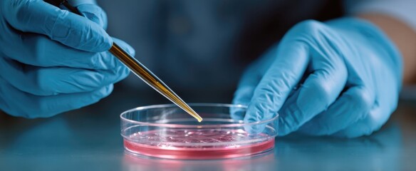 Nervous gloved hands carefully transfer the precious sample into the waiting petri dish