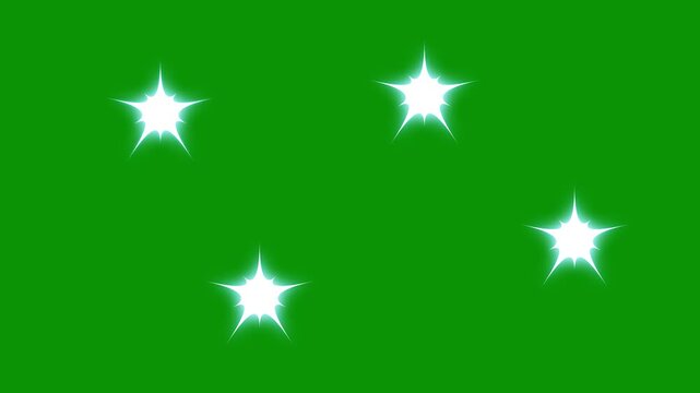  Twinkling star sparkle motion graphics, Sparkling cartoon stars twinkle animation, white doodle glitter stars, flat vector blinking light motion, glowing star effects on transparent green screen, 4k 