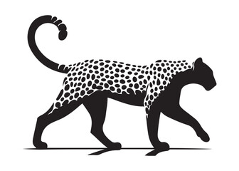 leopard logo silhouette vector design, panther logo silhouette illustration, leopard silhouette logo vector animals, big cat silhouette cheetah wild animal logo silhouettes vector on white background