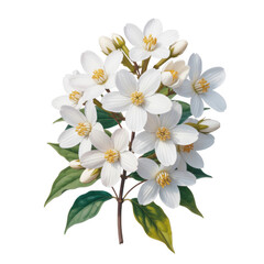 Obraz premium White dogwood flowers with green leaves isolated on a transparent background 1