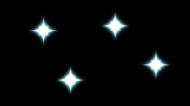  Twinkling star sparkle motion graphics, white cartoon doodle glitter stars, flat vector blinking light effects, glowing star motion on transparent black screen, 4k starry video