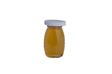 Small Glass Jar with Yellow Food Product and White Cap Isolated on Black Background PNG