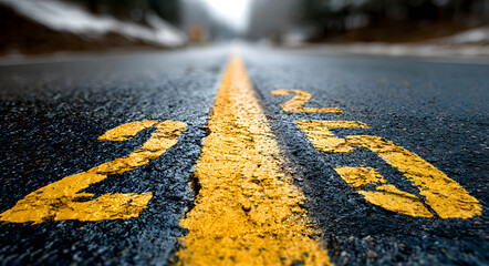 Road marking with 2025 and 2026 year designations separated by a yellow line